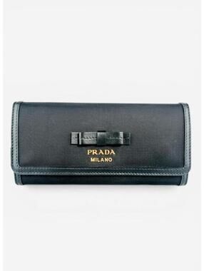 Prada Pattina Bow Wallet Black Tessuto Nylon & Leather | New w/ Box